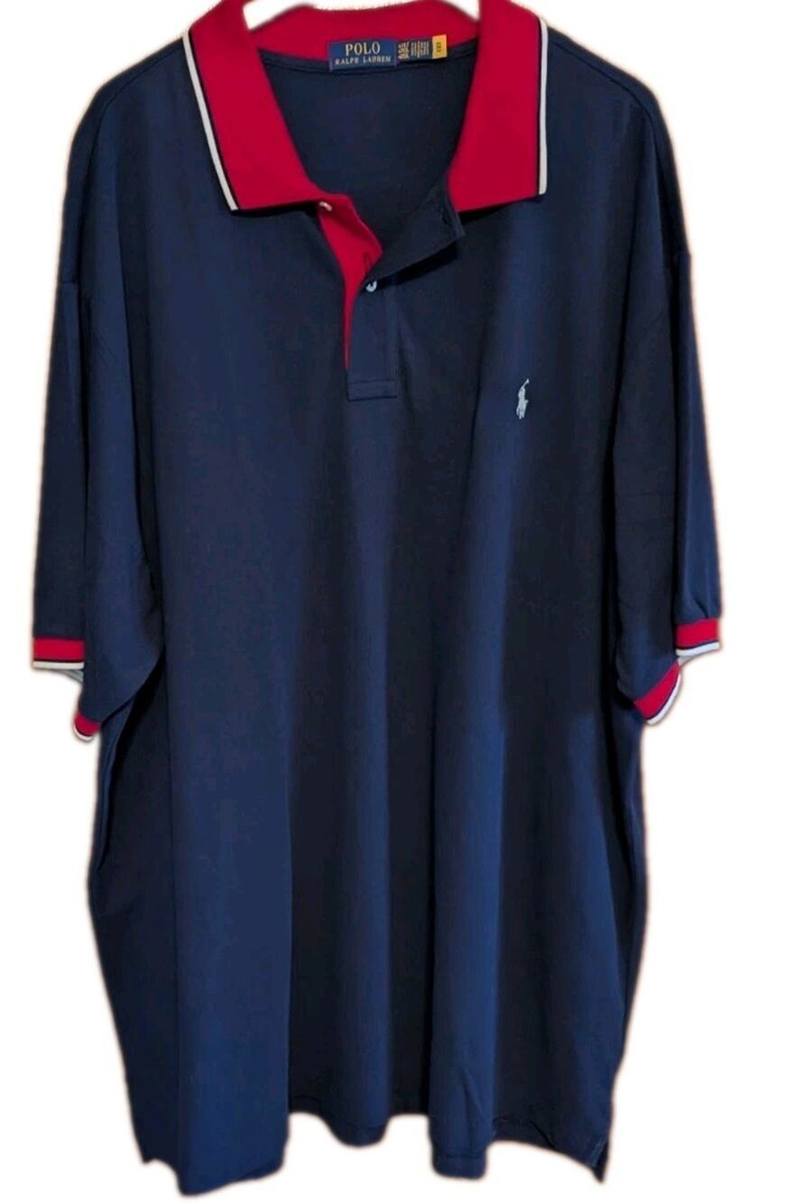 Polo Ralph Lauren Mens Polo Shirt Big & Tall 4XLT Navy Blue Red Tipped NEW